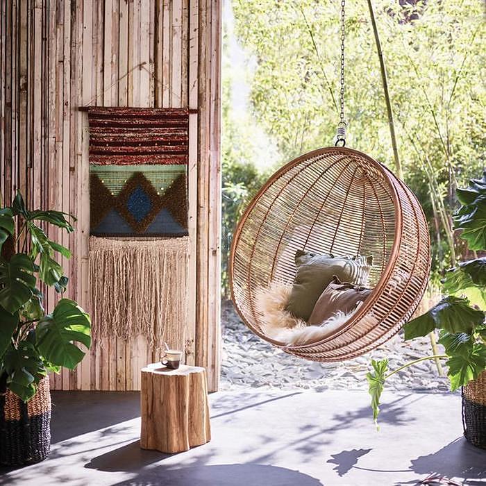 Rattan Hanging Bowl Chair, 108x108x83cm, HK Living